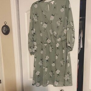 Chic Floral Long Sleeve Dress in Sage Green